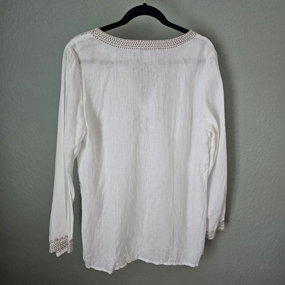 Marisa Christina White Linen Tunic Top Embroidered Size L - Picture 5 of 7